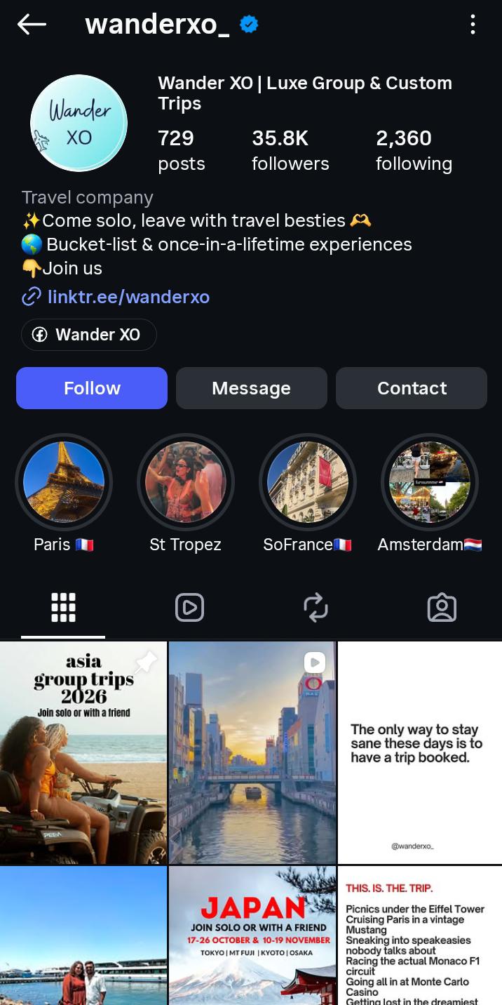 WanderXO Instagram Screenshot